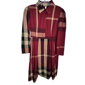 Checked Plaid Long-Sleeve Button-Up Dress‎ Collar Childrens Size Large Preppy